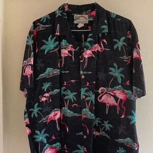 Men's Made in Hawaii Cotton Shirt, XL, Black with Pink Flamingoes
